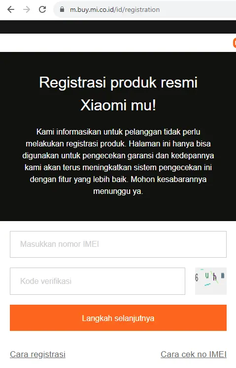 cek garansi Xiaomi